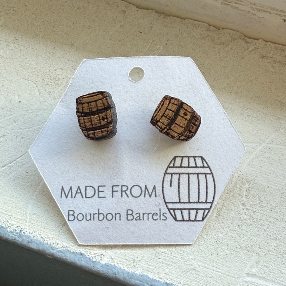 NWT Wooden Barrel Stud Earrings